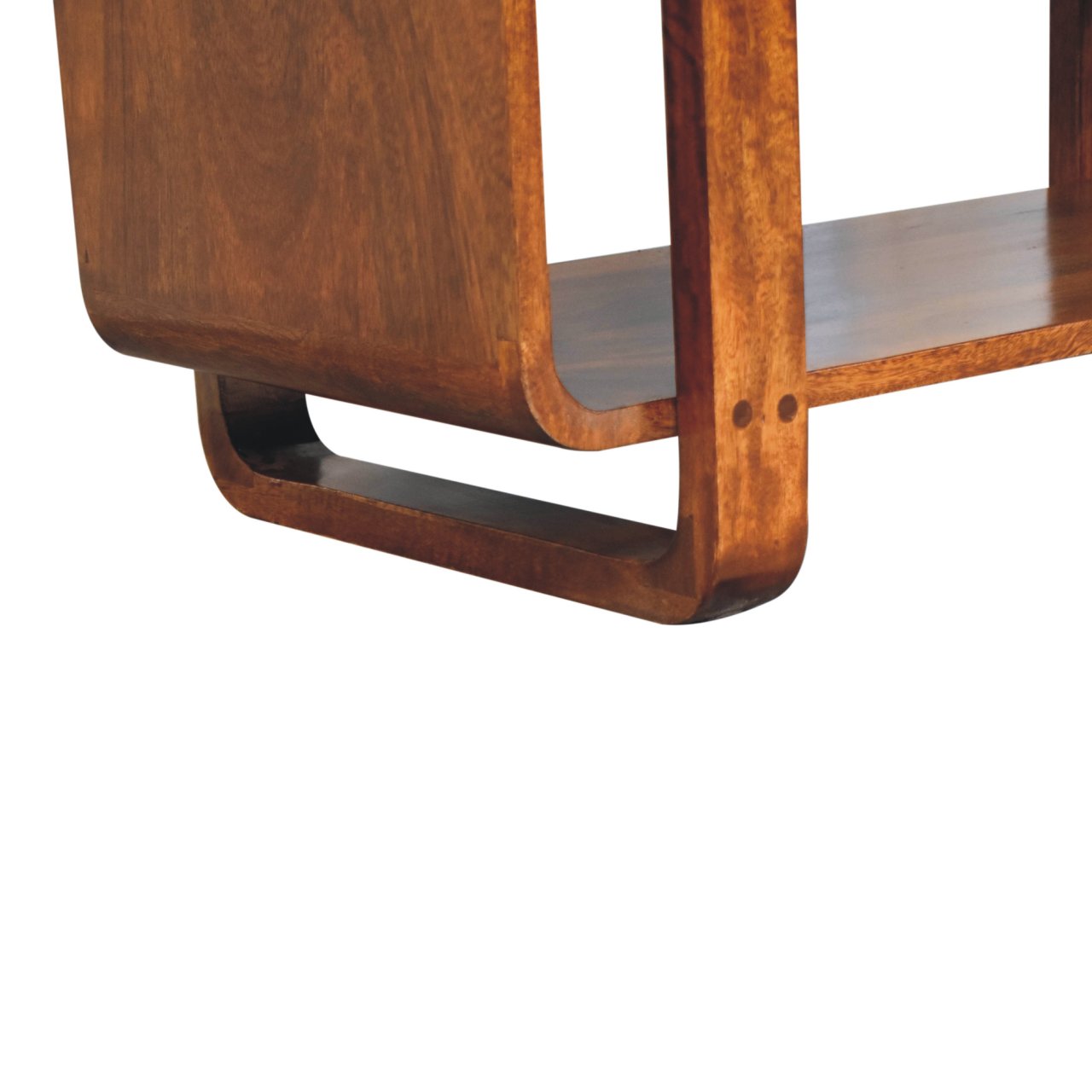 Solid Mango Wood Chestnut Finished Linen Upholstered Loop Bench - Image 7