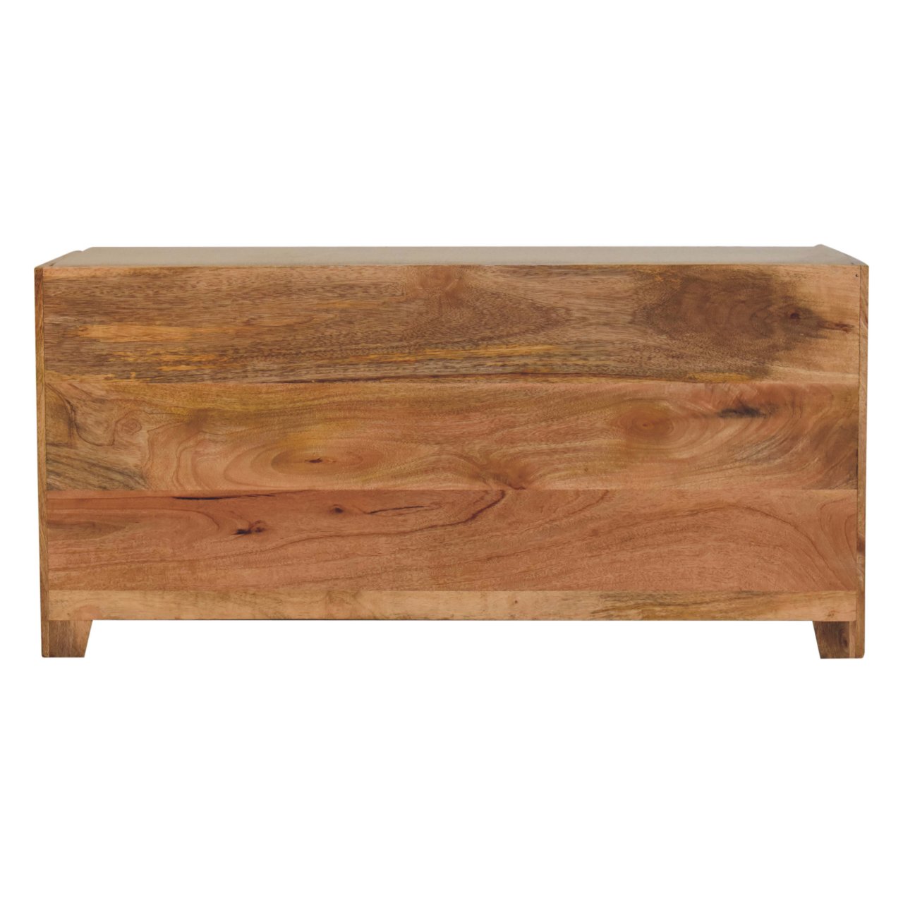 Solid Mango Wood Oak Finished Shutter Boucle Upholstered Shoe Bench - Image 9