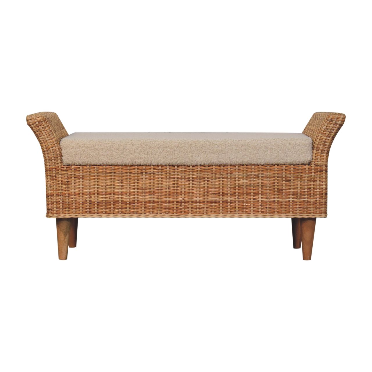 Solid Mango Wood Rattan & Boucle Riviera Bench