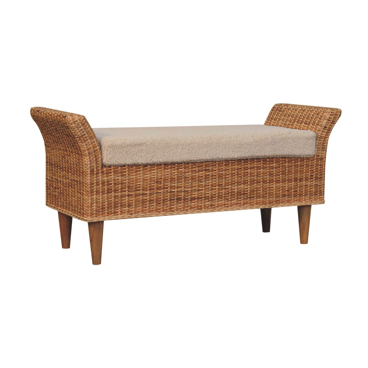 Solid Mango Wood Rattan & Boucle Riviera Bench - Image 2