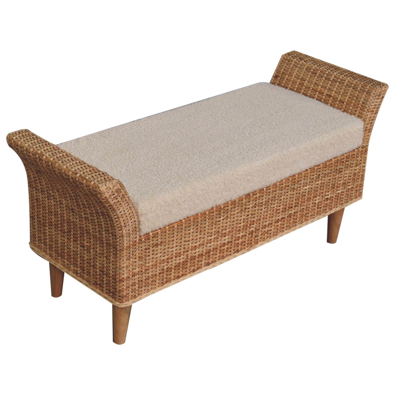 Solid Mango Wood Rattan & Boucle Riviera Bench - Image 5