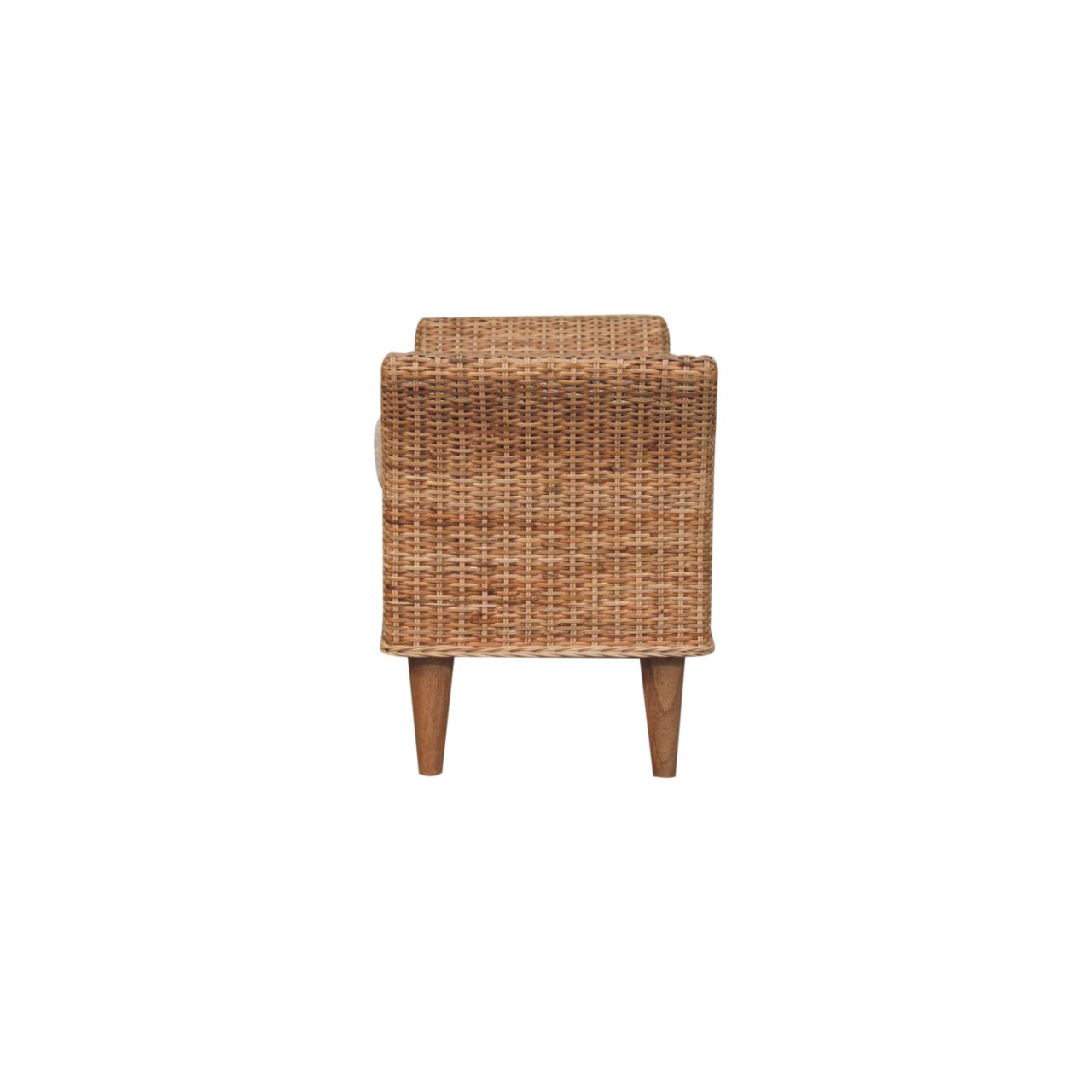 Solid Mango Wood Rattan & Boucle Riviera Bench - Image 9