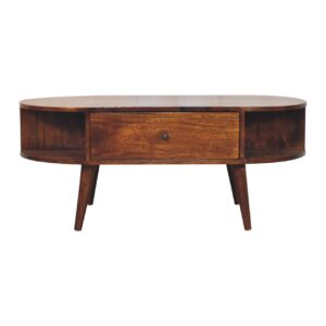 Solid Mango Wood Mango Wood Chestnut Finished 2 Drawer Oval Coffee Table
