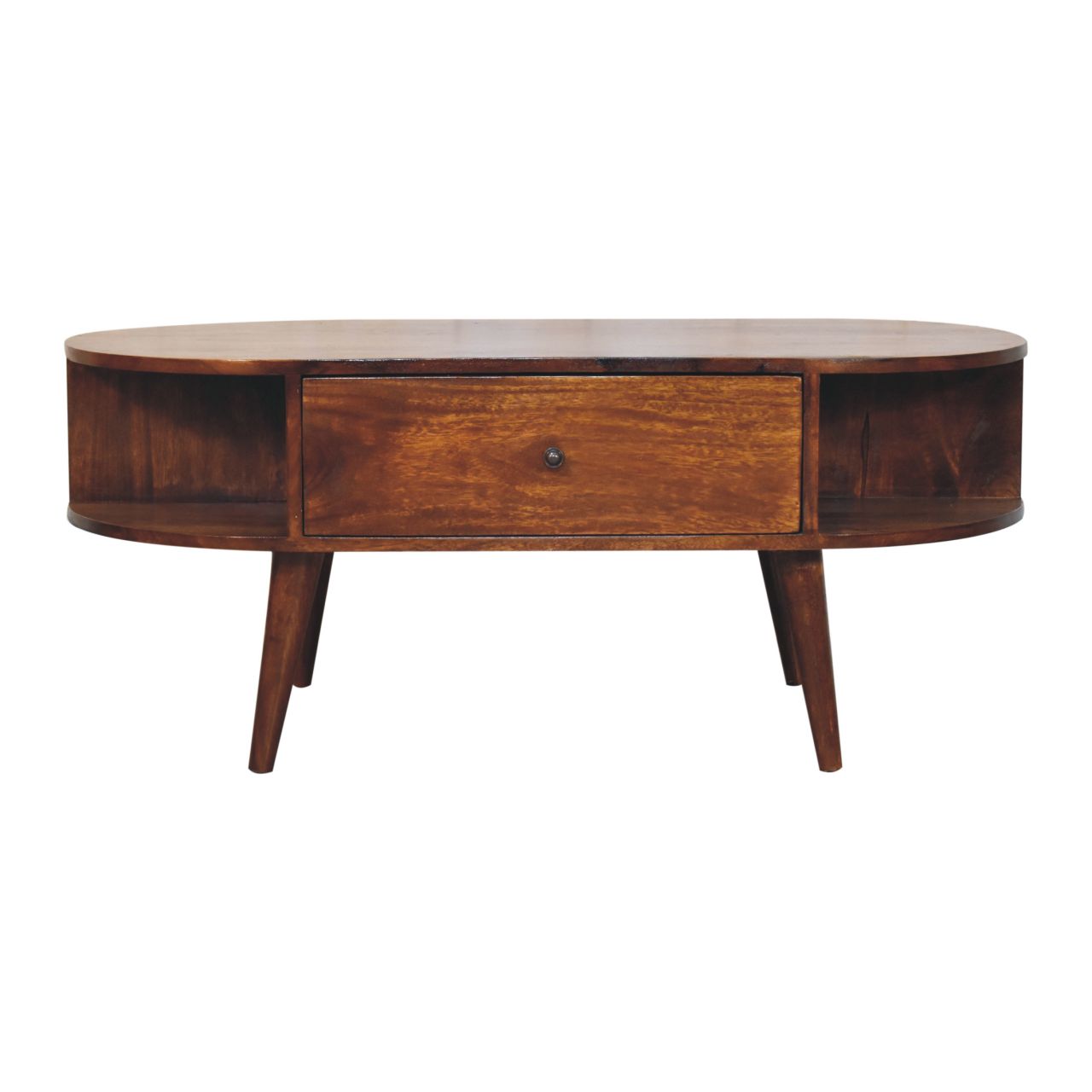 Solid Mango Wood Mango Wood Chestnut Finished 2 Drawer Oval Coffee Table