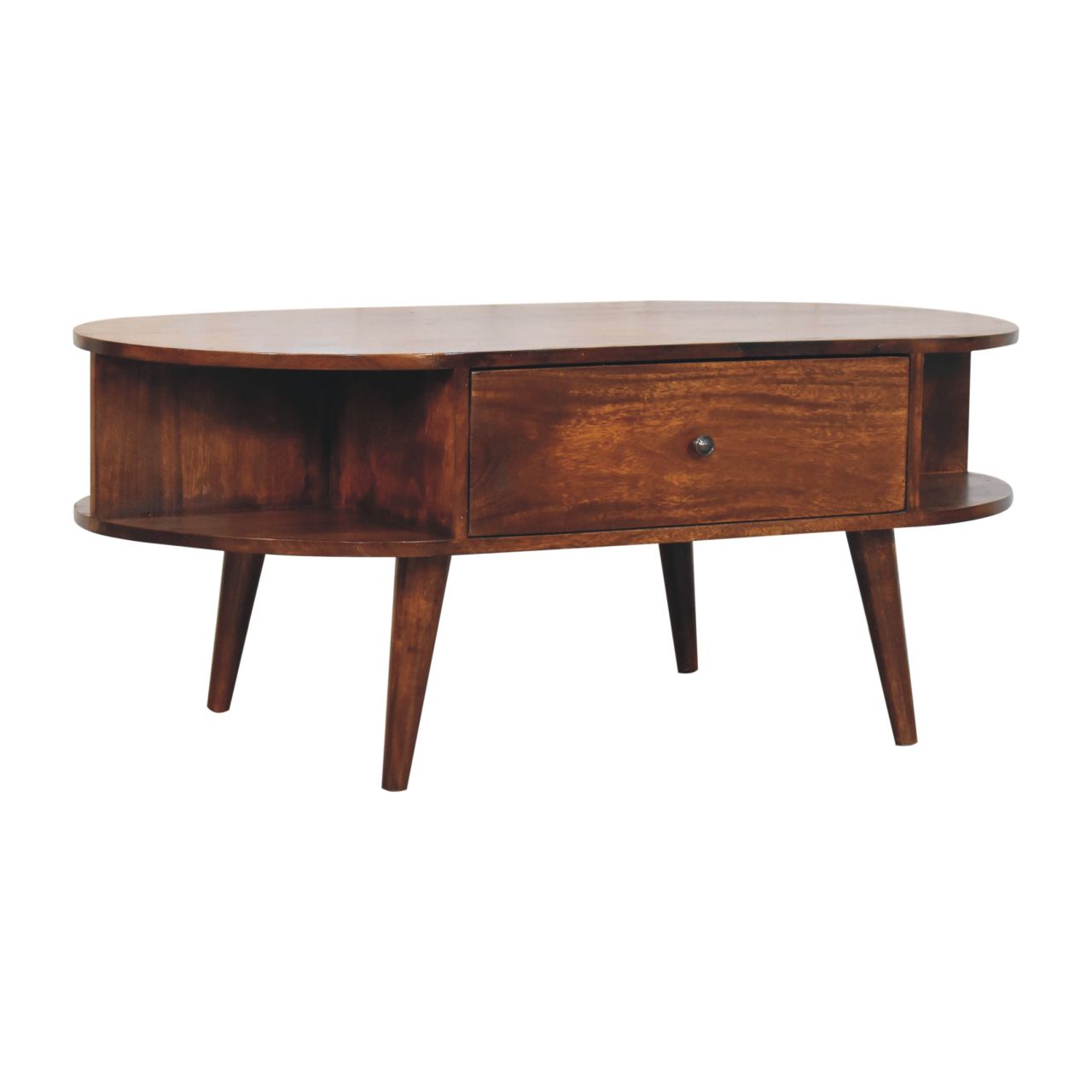 Solid Mango Wood Mango Wood Chestnut Finished 2 Drawer Oval Coffee Table - Image 2