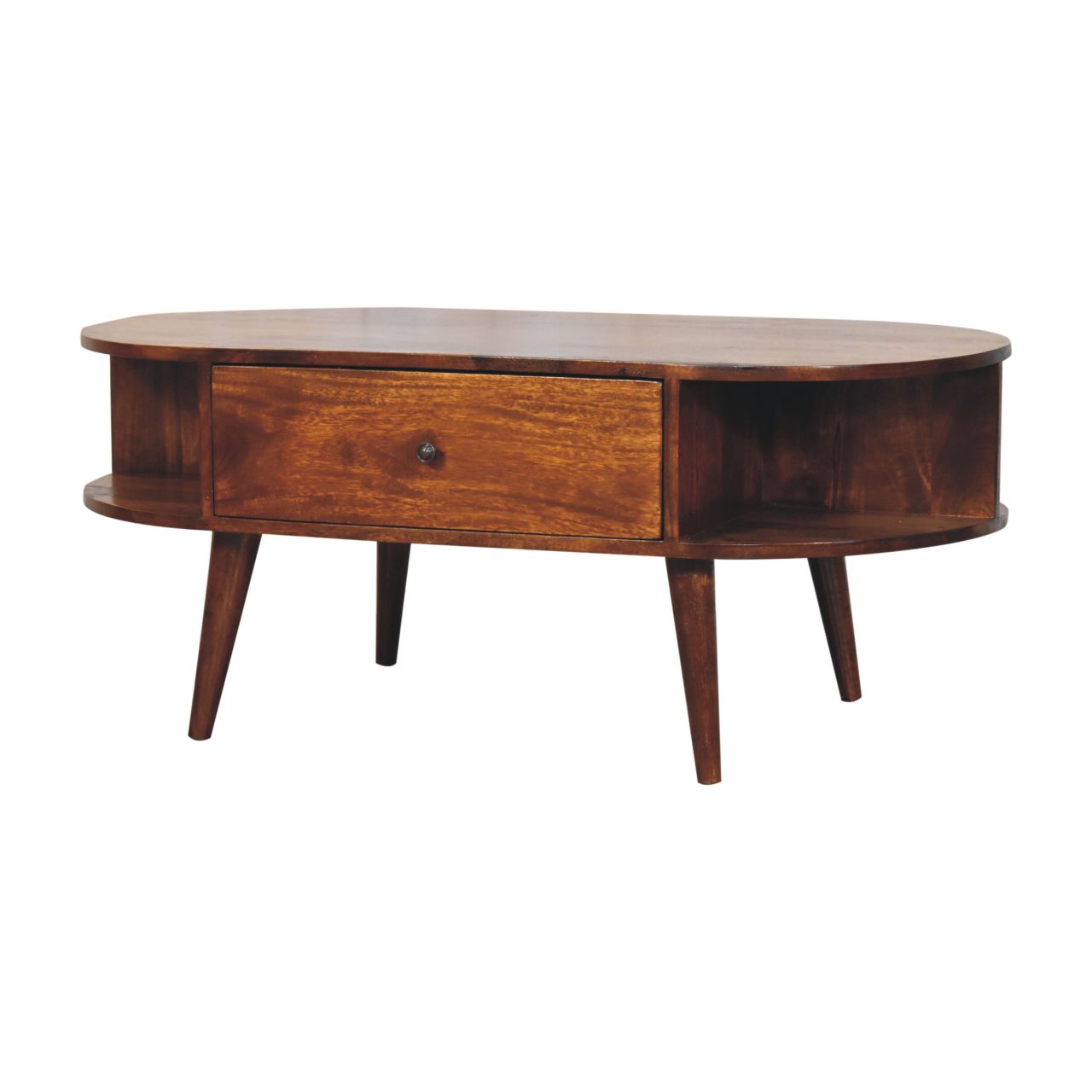 Solid Mango Wood Mango Wood Chestnut Finished 2 Drawer Oval Coffee Table - Image 3