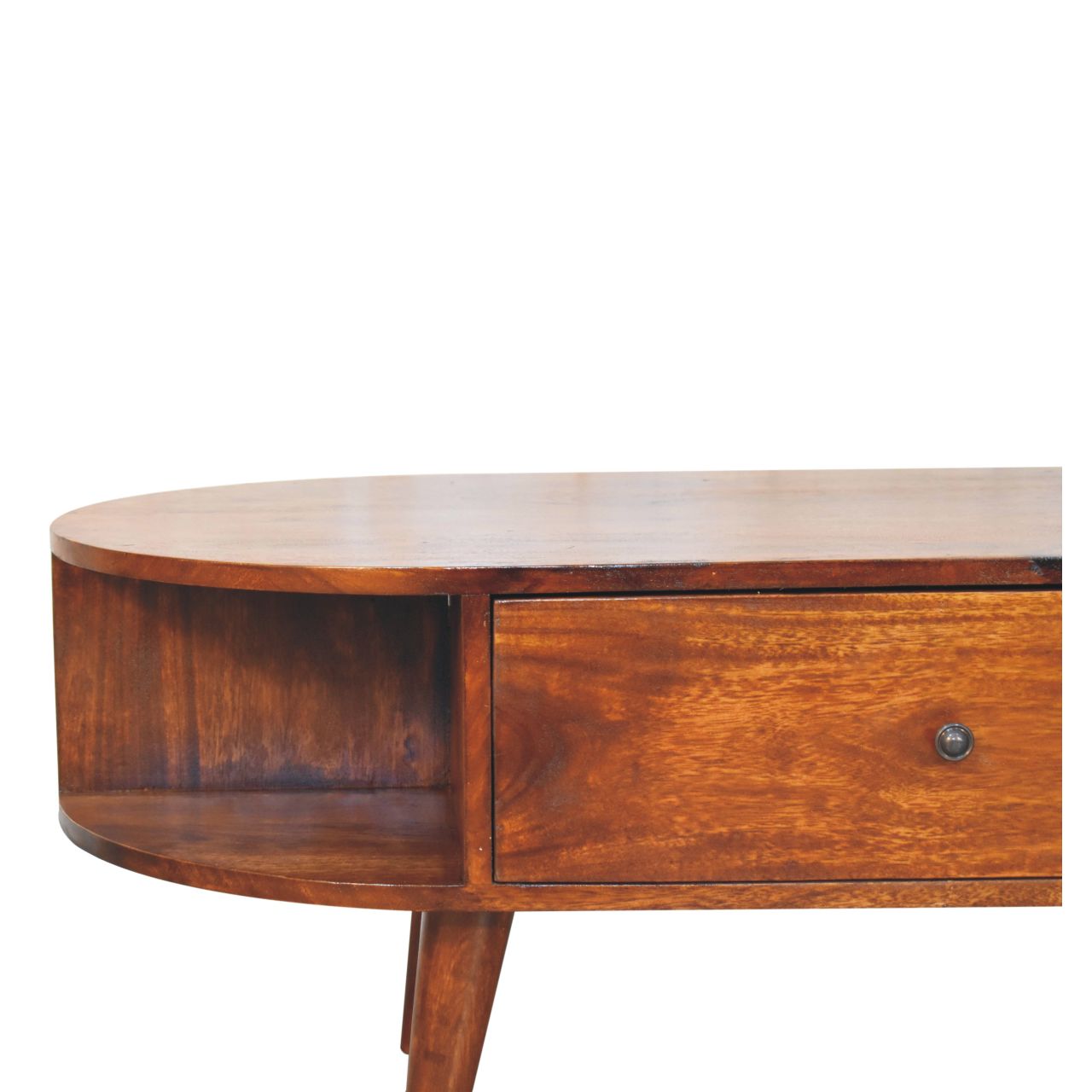Solid Mango Wood Mango Wood Chestnut Finished 2 Drawer Oval Coffee Table - Image 4