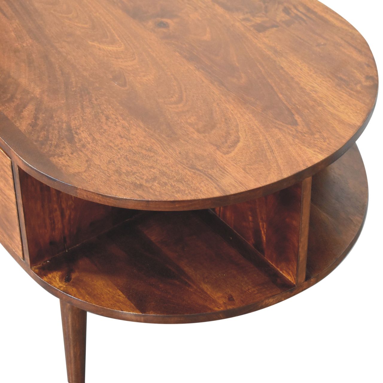 Solid Mango Wood Mango Wood Chestnut Finished 2 Drawer Oval Coffee Table - Image 5