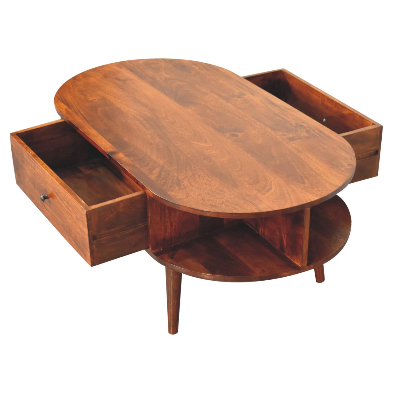 Solid Mango Wood Mango Wood Chestnut Finished 2 Drawer Oval Coffee Table - Image 6