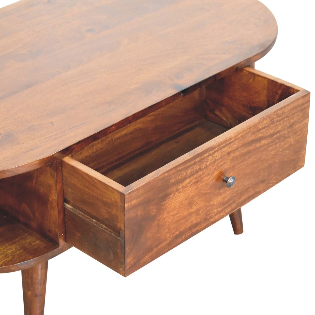 Solid Mango Wood Mango Wood Chestnut Finished 2 Drawer Oval Coffee Table - Image 7
