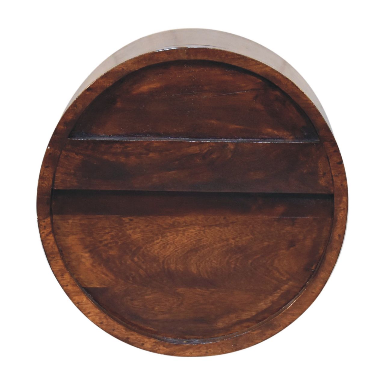 Solid Mango Wood Chestnut Finished 1 Drawer Floating Circle Bedside - Image 8