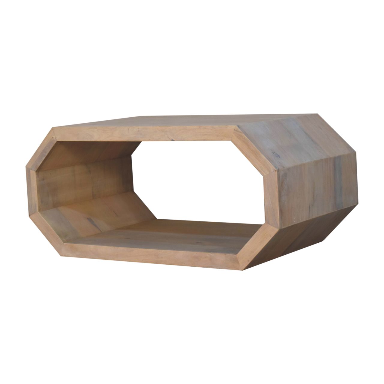 Solid Mango Wood Lime Marble Finished Hexagonal Coffee Table - Image 2
