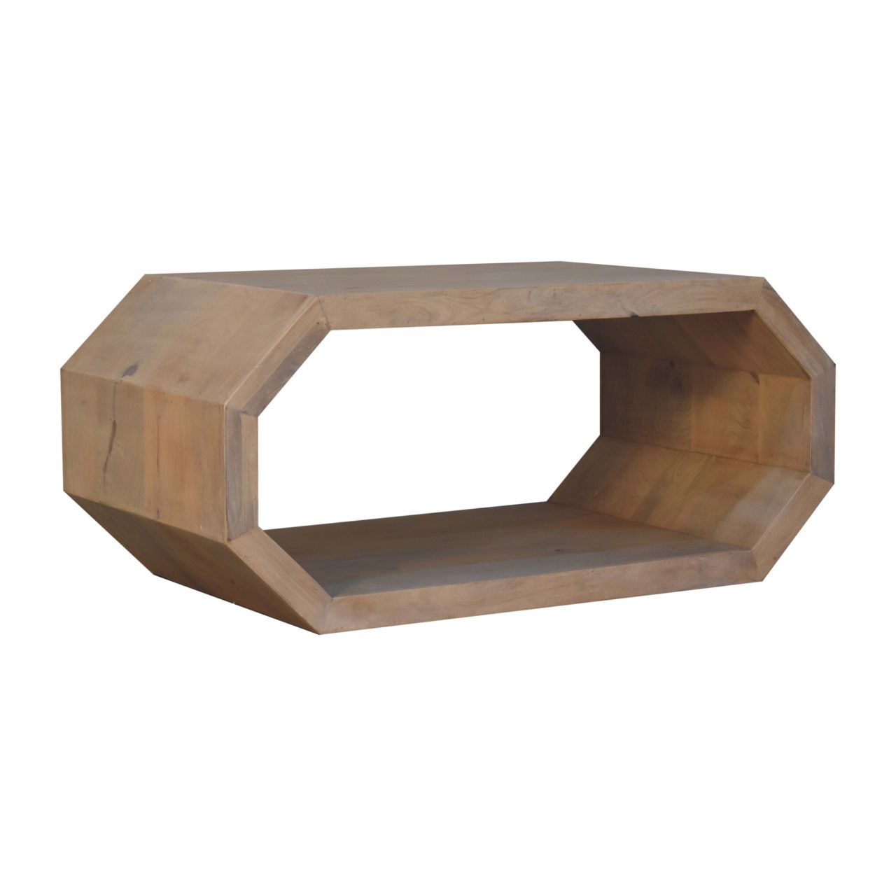 Solid Mango Wood Lime Marble Finished Hexagonal Coffee Table - Image 3