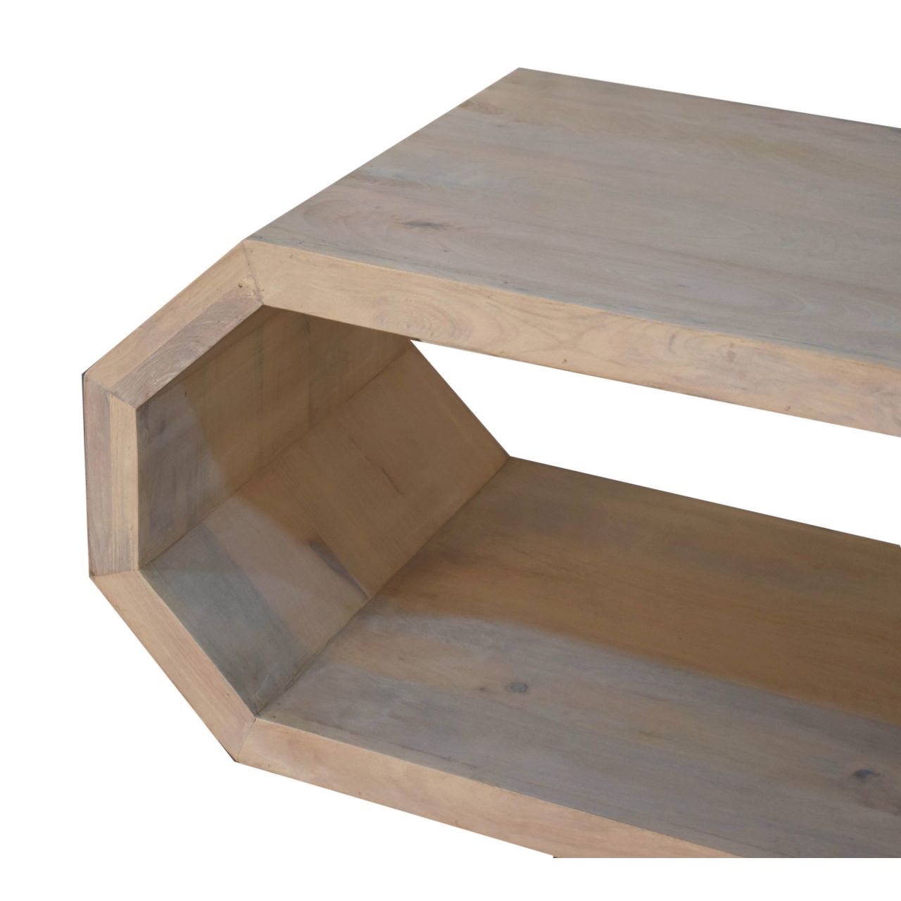Solid Mango Wood Lime Marble Finished Hexagonal Coffee Table - Image 5