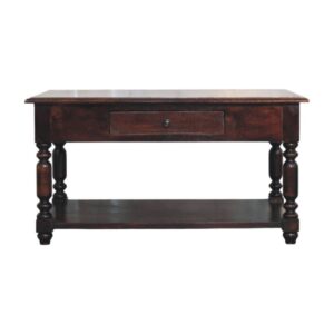 Solid Mango Wood Cherry Finished Turned Legs 1 Drawer Console Table
