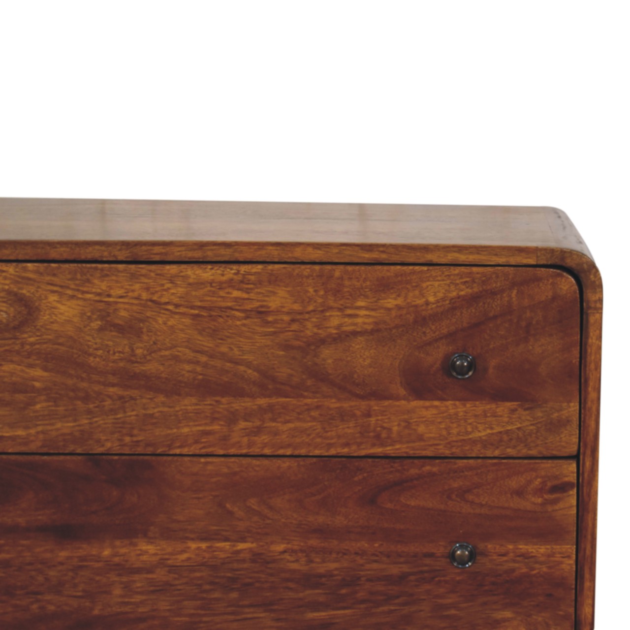 Solid Mango Wood Chestnut Finished 2 Drawer 2 Door Curved Nordic Charm Cabinet - Image 5