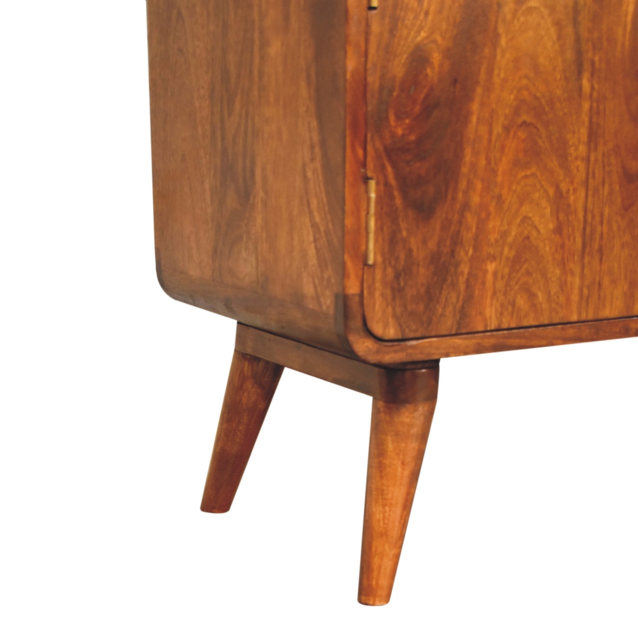 Solid Mango Wood Chestnut Finished 2 Drawer 2 Door Curved Nordic Charm Cabinet - Image 8
