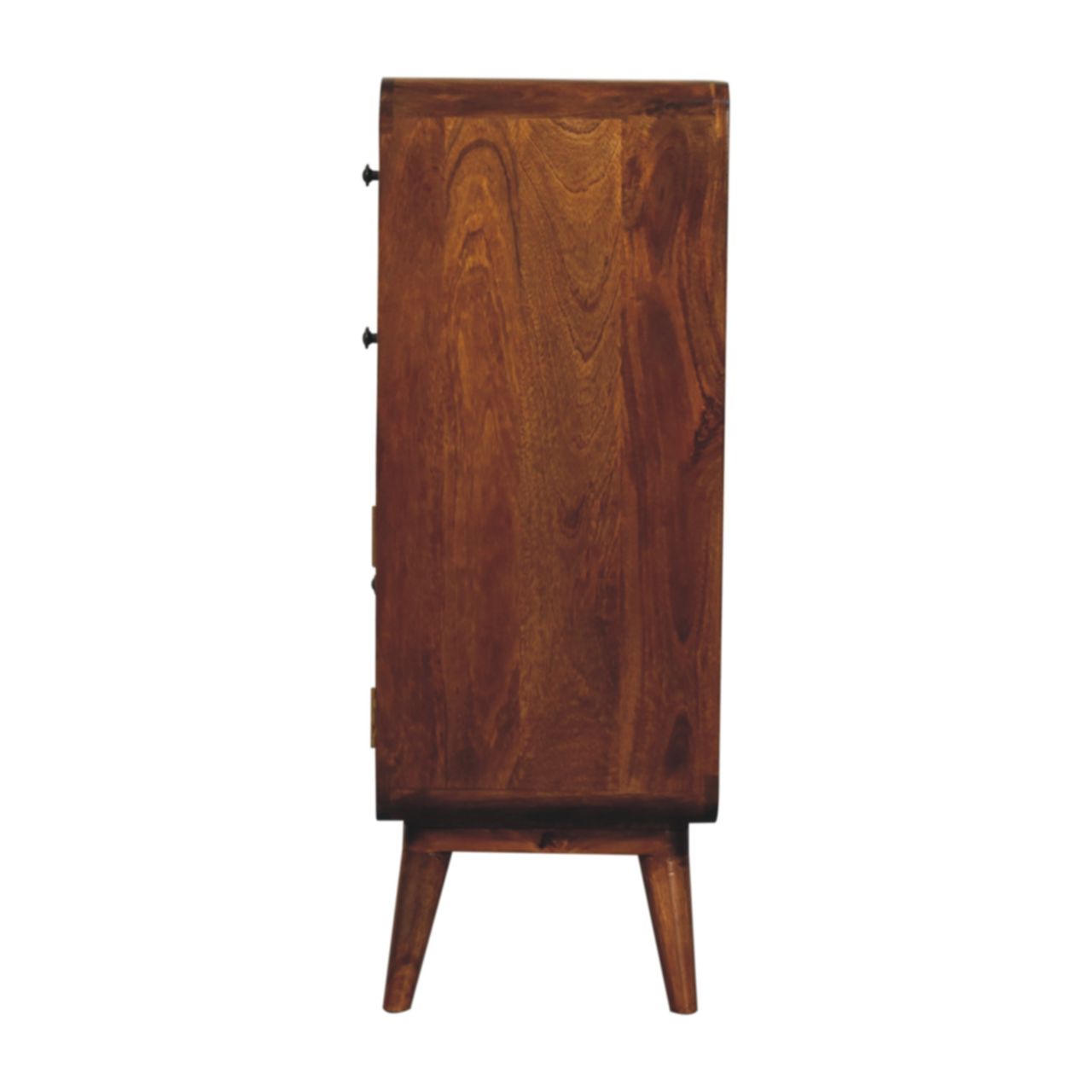 Solid Mango Wood Chestnut Finished 2 Drawer 2 Door Curved Nordic Charm Cabinet - Image 9