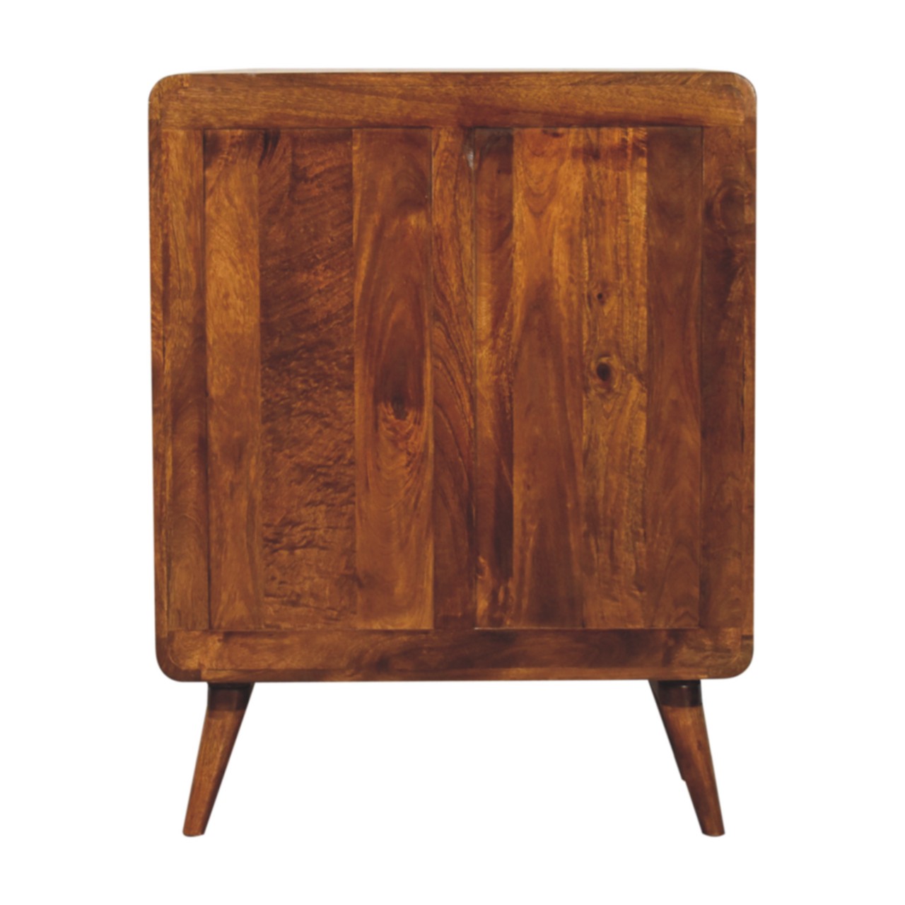 Solid Mango Wood Chestnut Finished 2 Drawer 2 Door Curved Nordic Charm Cabinet - Image 2
