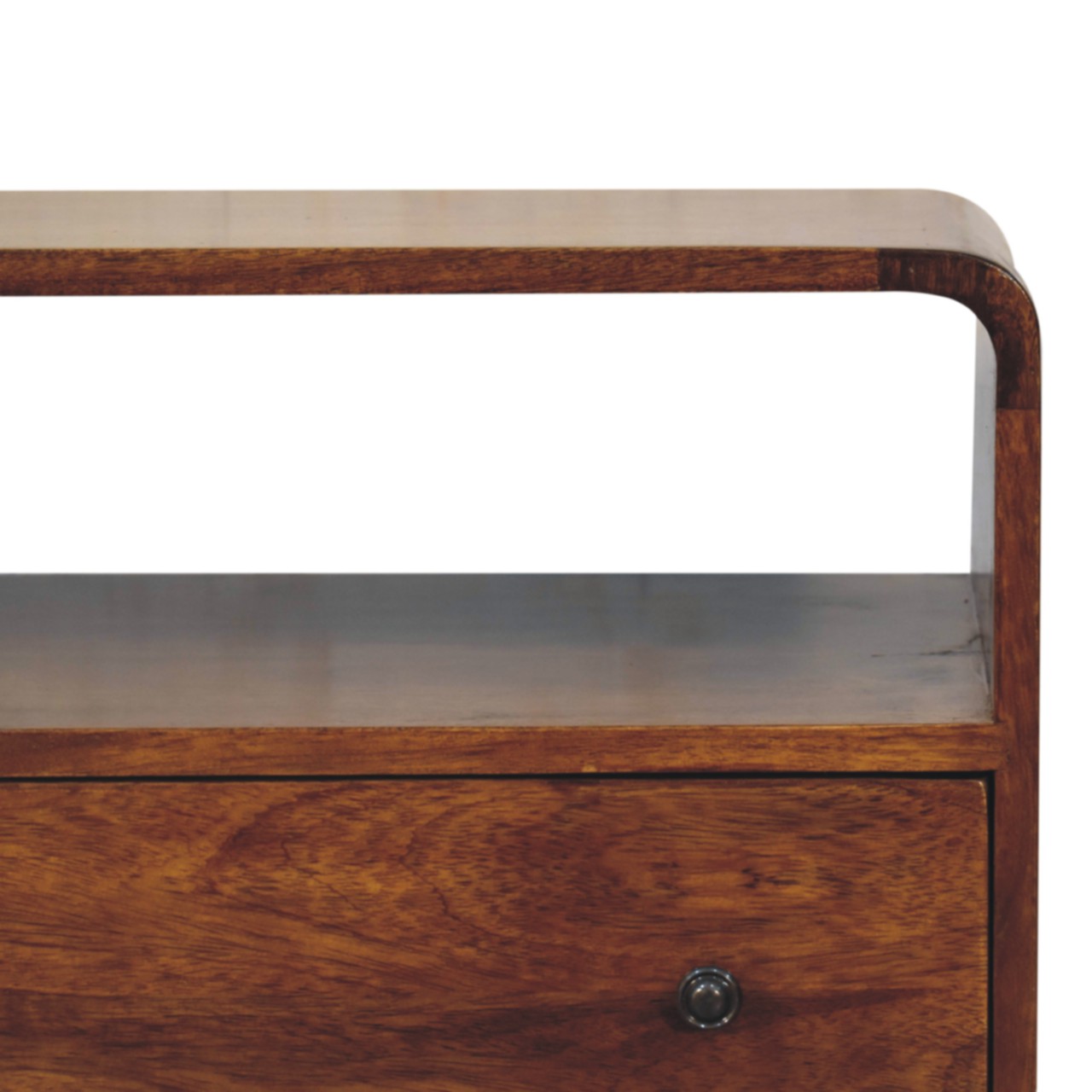 Solid Mango Wood Chestnut Finished 2 Drawer Curved Nordic Charm Chest - Image 4