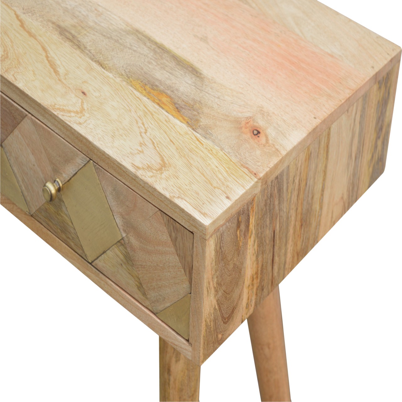 Solid Mango Wood Scandinavian Style Brass Geometric Drawer Front Desk - Image 5
