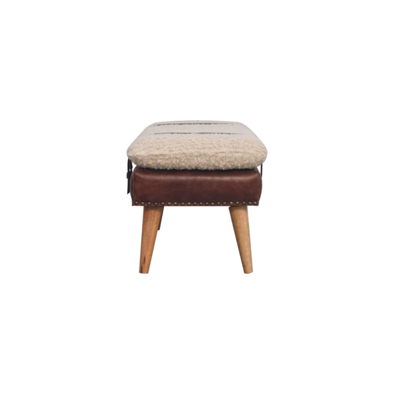 Solid Mango Wood Boucle & Mahogany Leather Finished Bench - Image 8