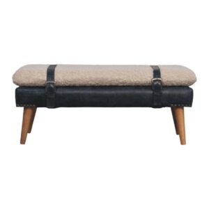 Solid Mango Wood Boucle & Black Leather Finished Bench