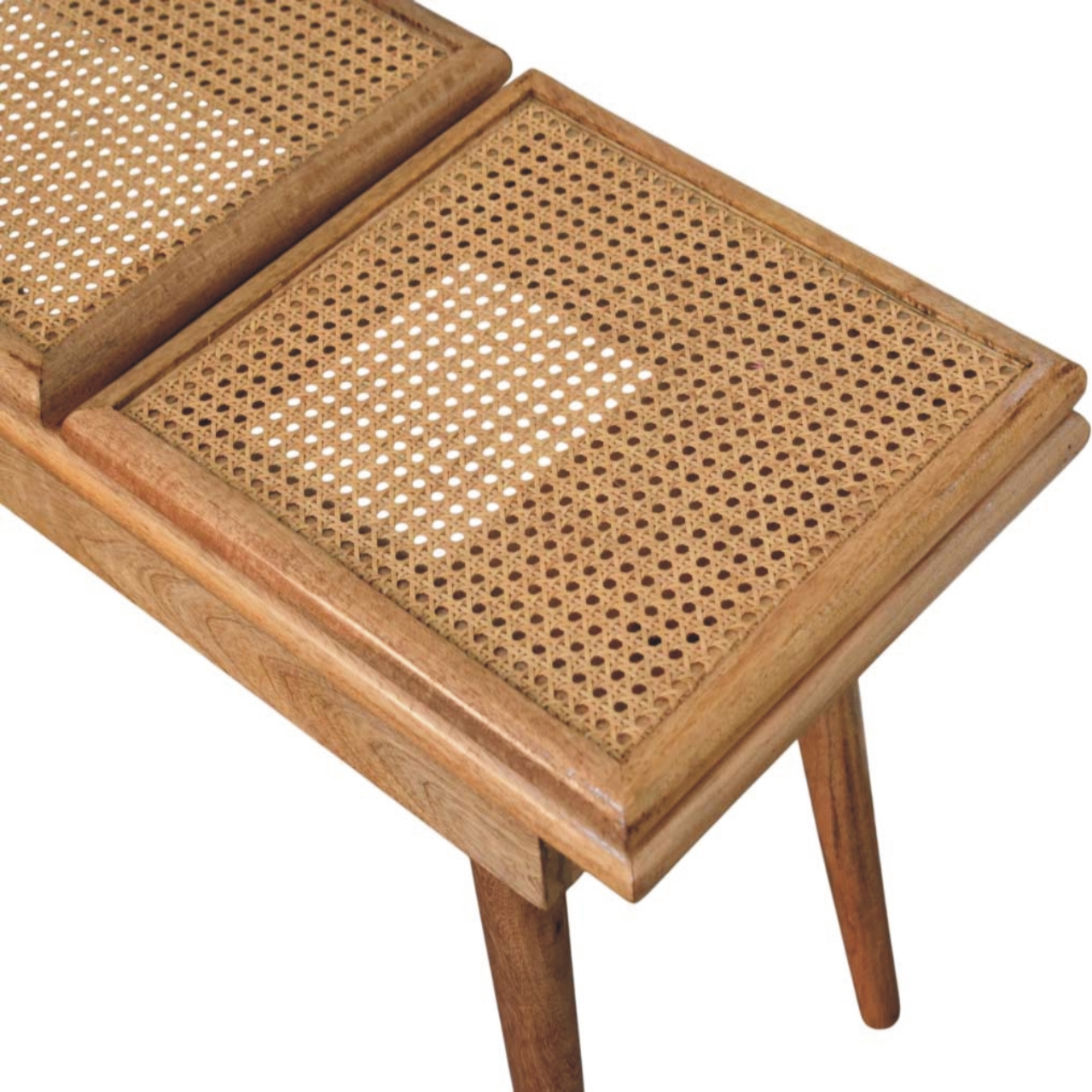 Solid Mango Wood Larissa Oak Finished Triple Rattan Seats Bench - Image 4