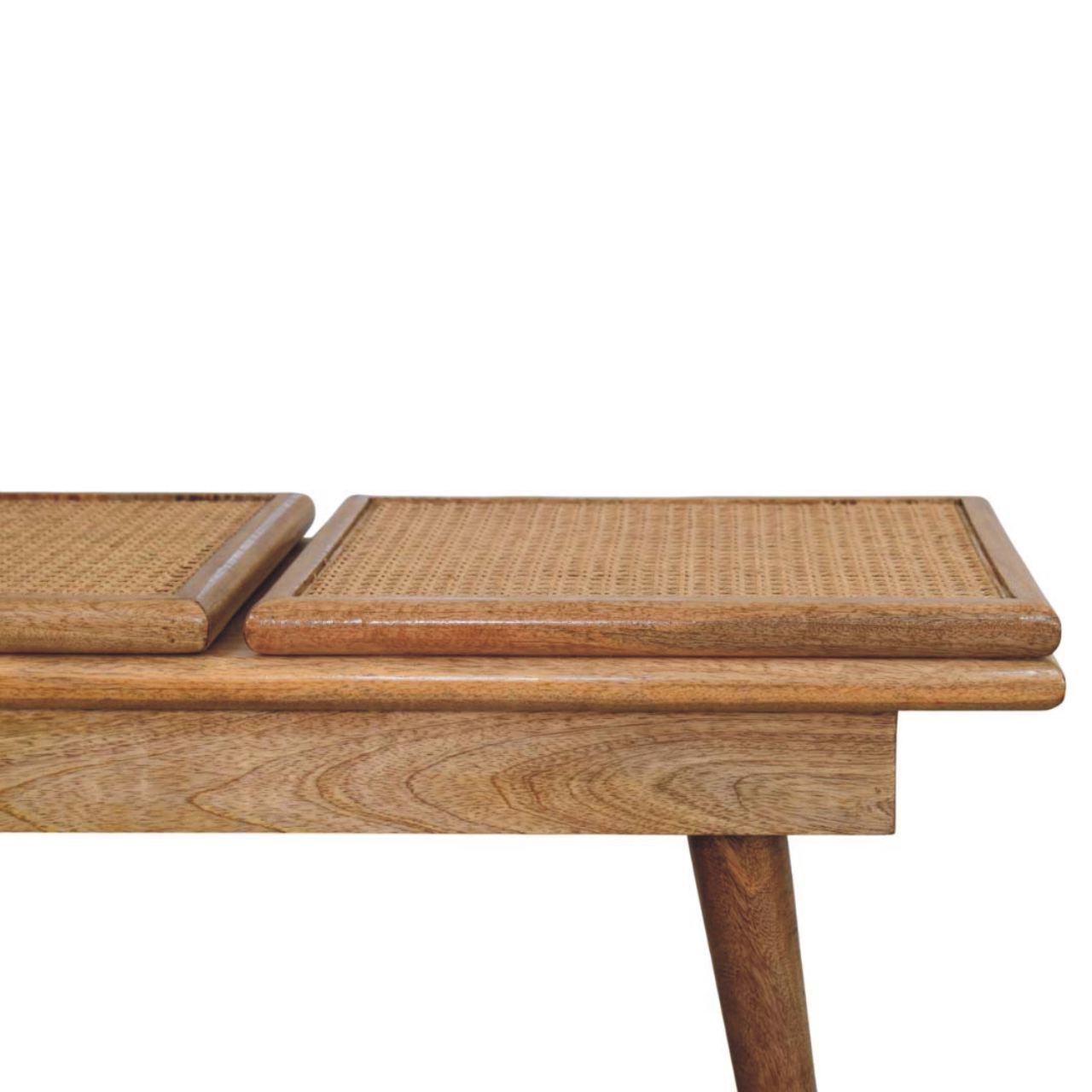 Solid Mango Wood Larissa Oak Finished Triple Rattan Seats Bench - Image 5