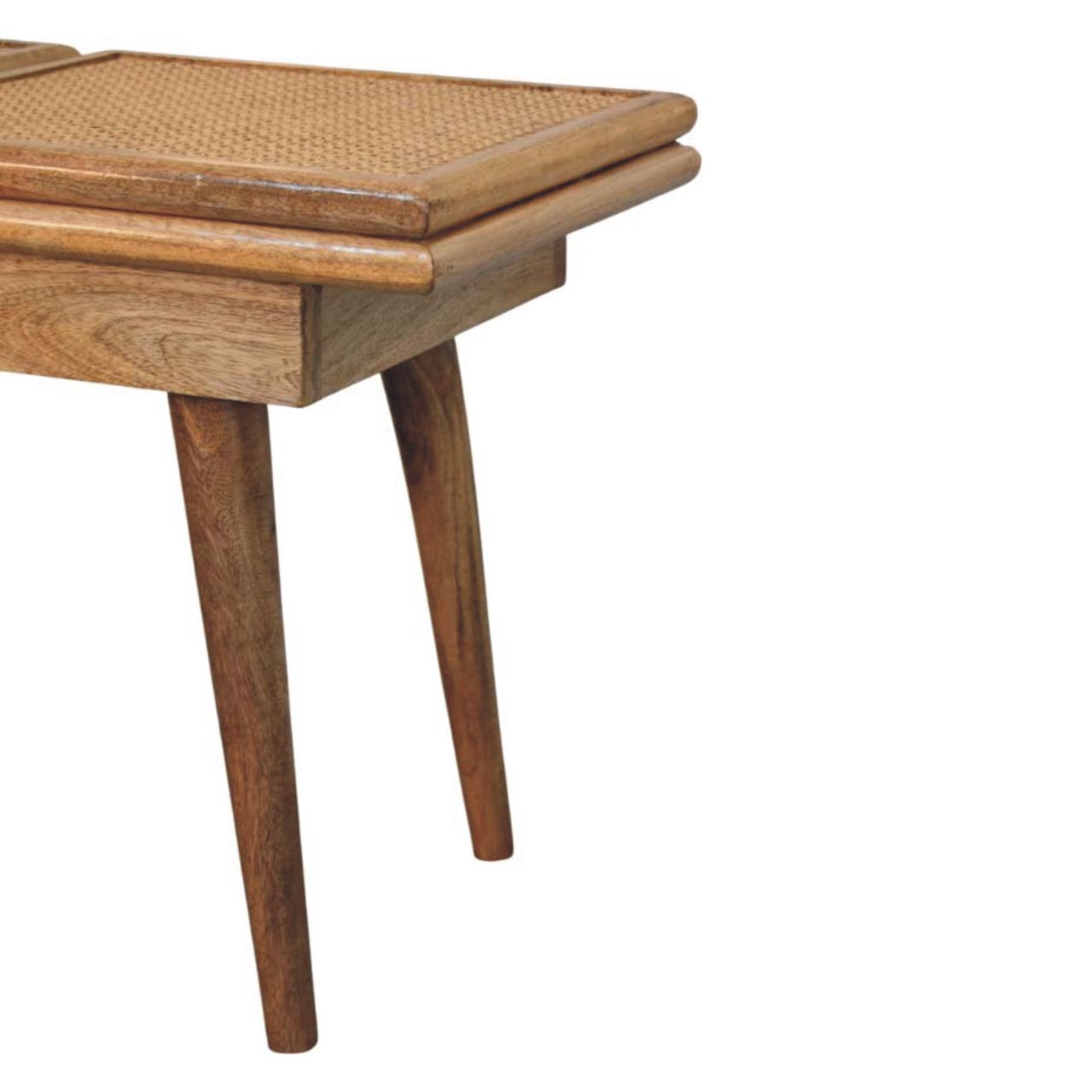 Solid Mango Wood Larissa Oak Finished Triple Rattan Seats Bench - Image 6