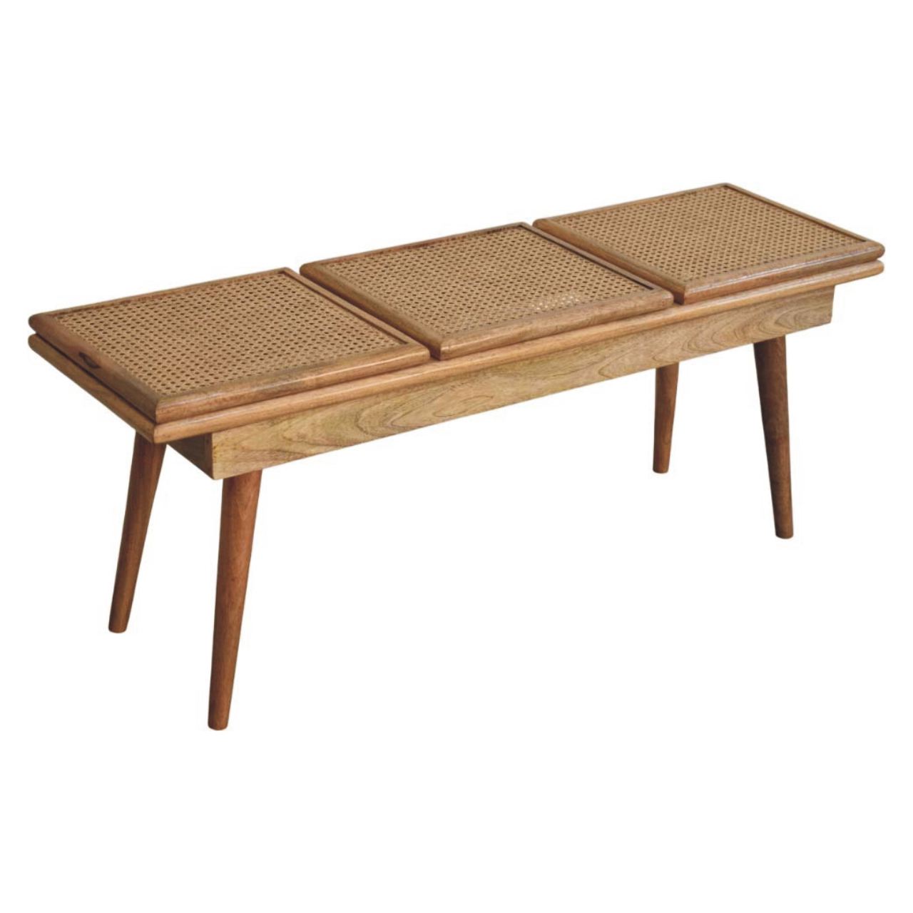 Solid Mango Wood Larissa Oak Finished Triple Rattan Seats Bench - Image 7