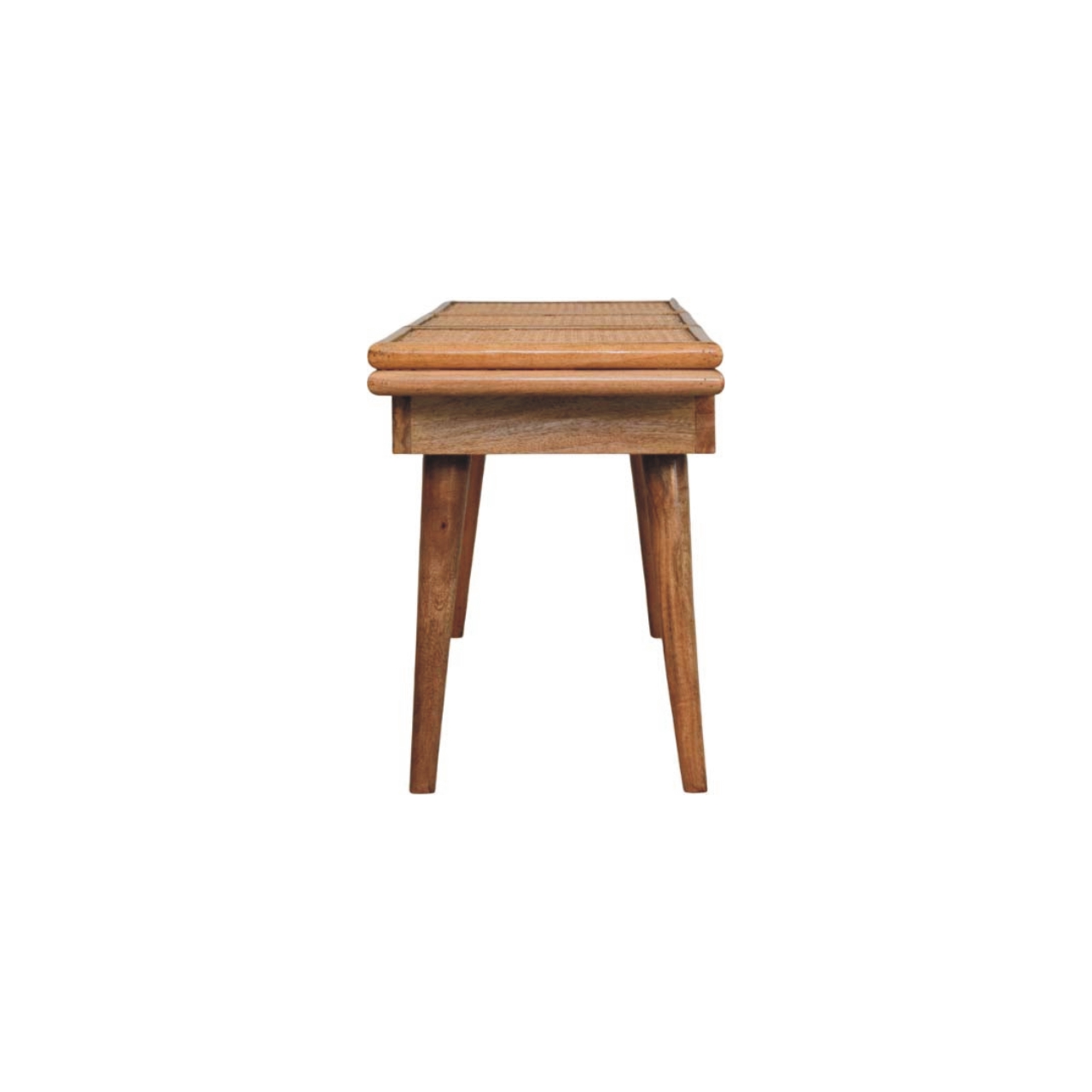 Solid Mango Wood Larissa Oak Finished Triple Rattan Seats Bench - Image 8