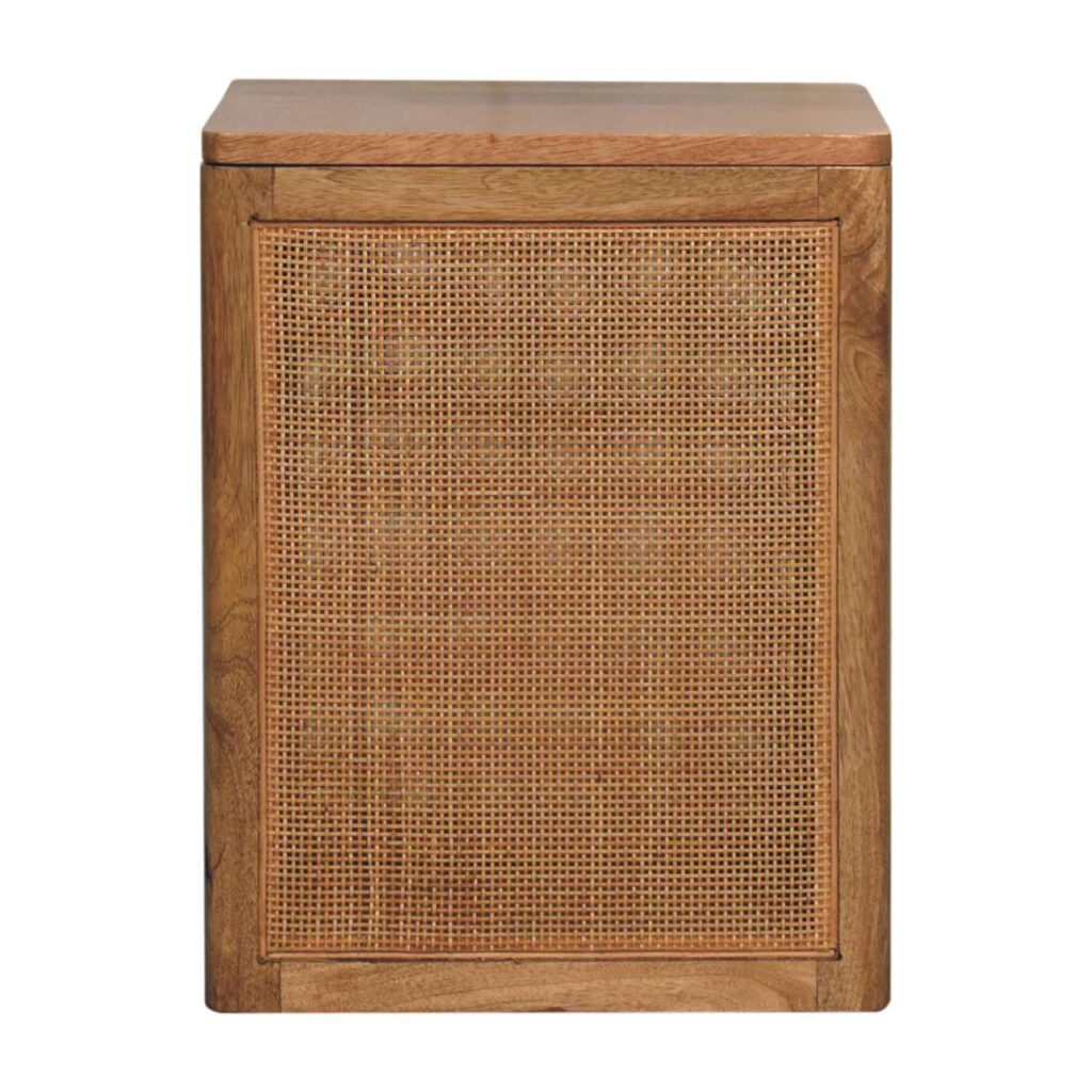 Solid Mango Wood Natural Finished Larissa Storage Box with Woven Rattan Panel