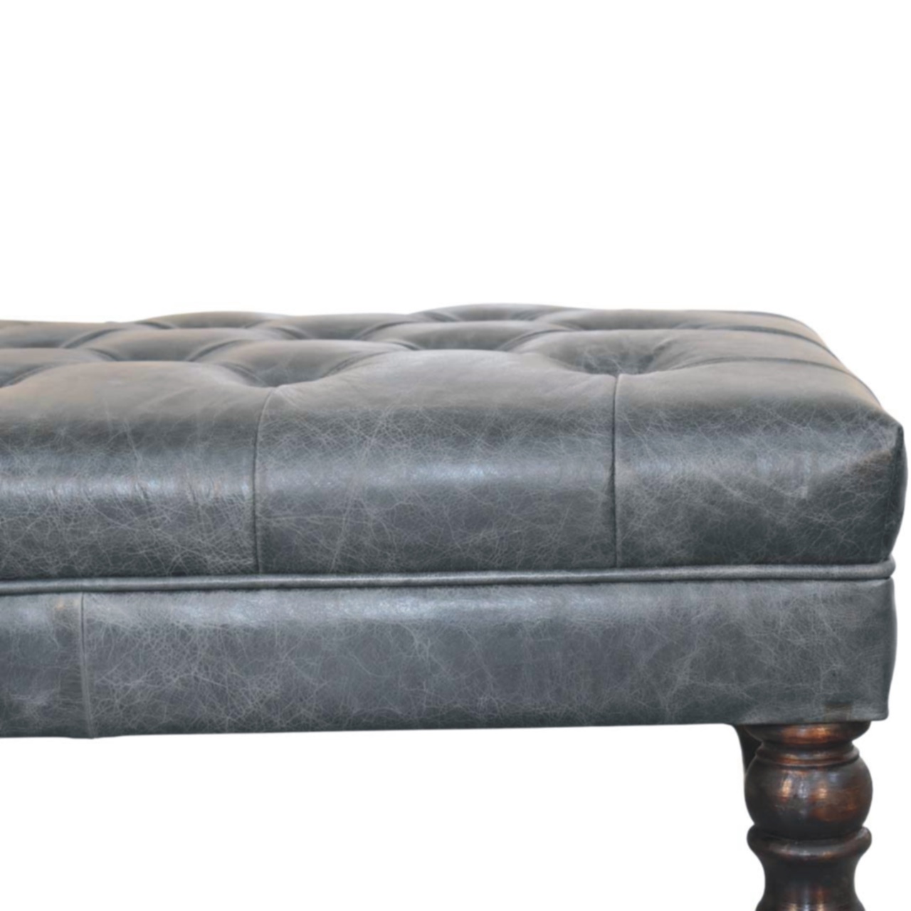 Solid Mango Wood Buffalo Teal Leather Ottoman with Castor Legs - Image 4