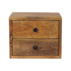 Solid Mango Wood Oak Finished 2 Drawer Solis Wall Mounted Nightstand