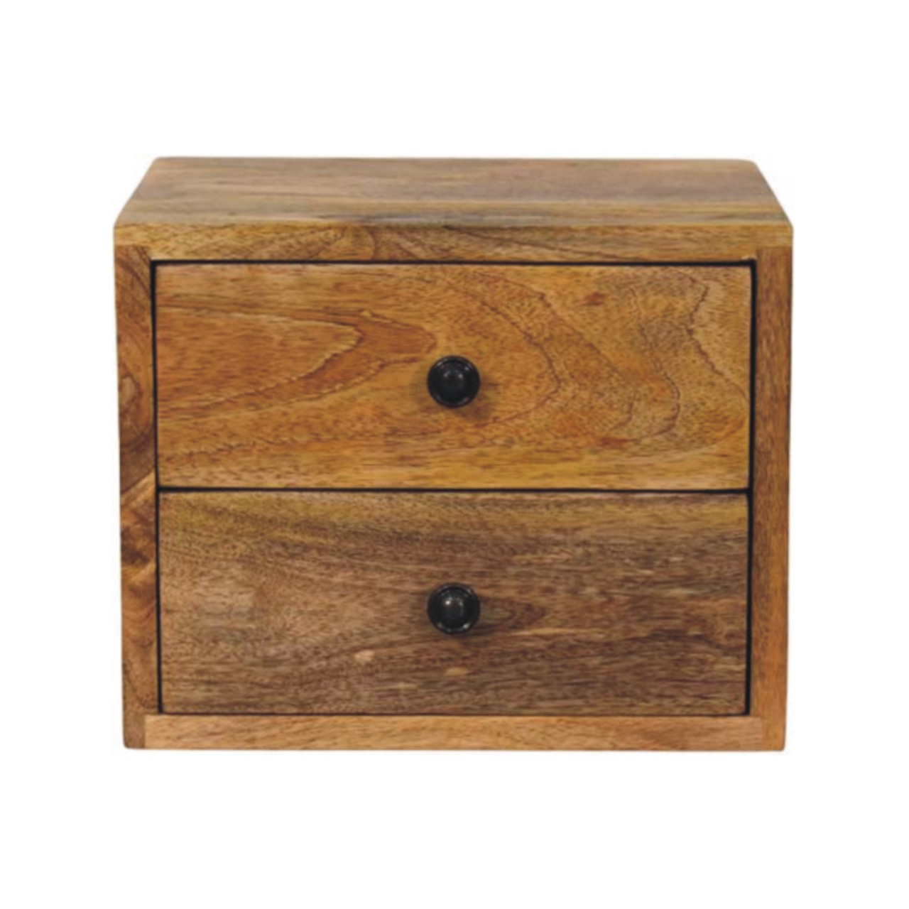 Solid Mango Wood Oak Finished 2 Drawer Solis Wall Mounted Nightstand