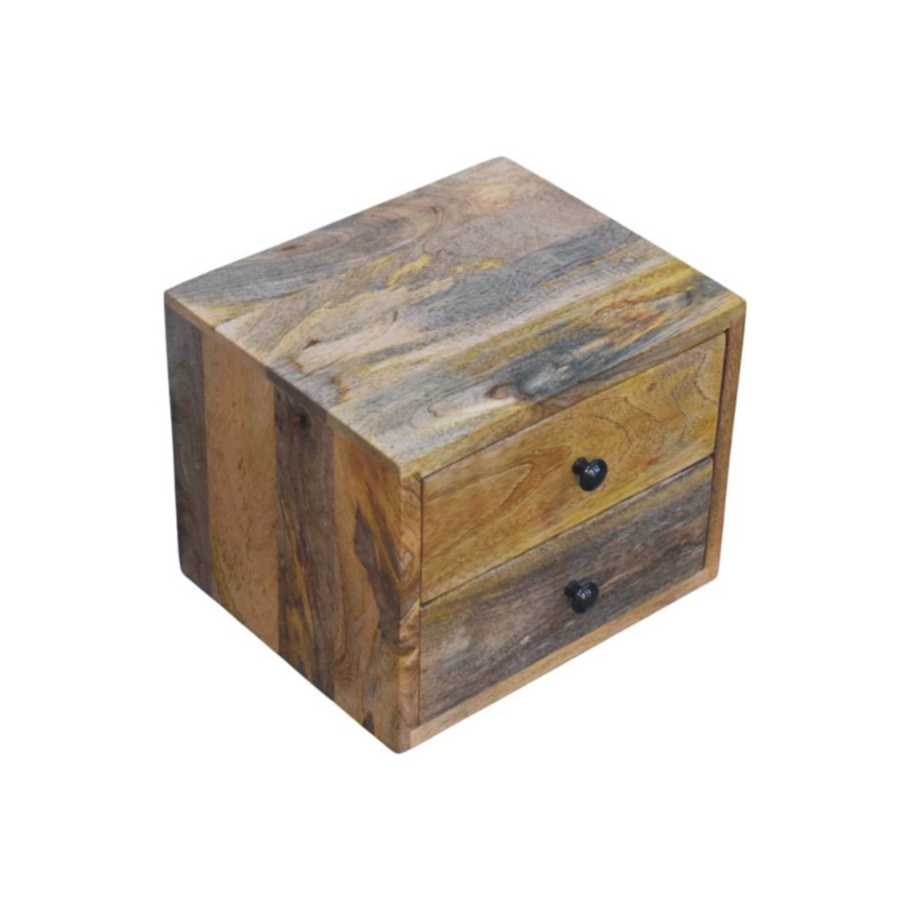 Solid Mango Wood Oak Finished 2 Drawer Solis Wall Mounted Nightstand - Image 4