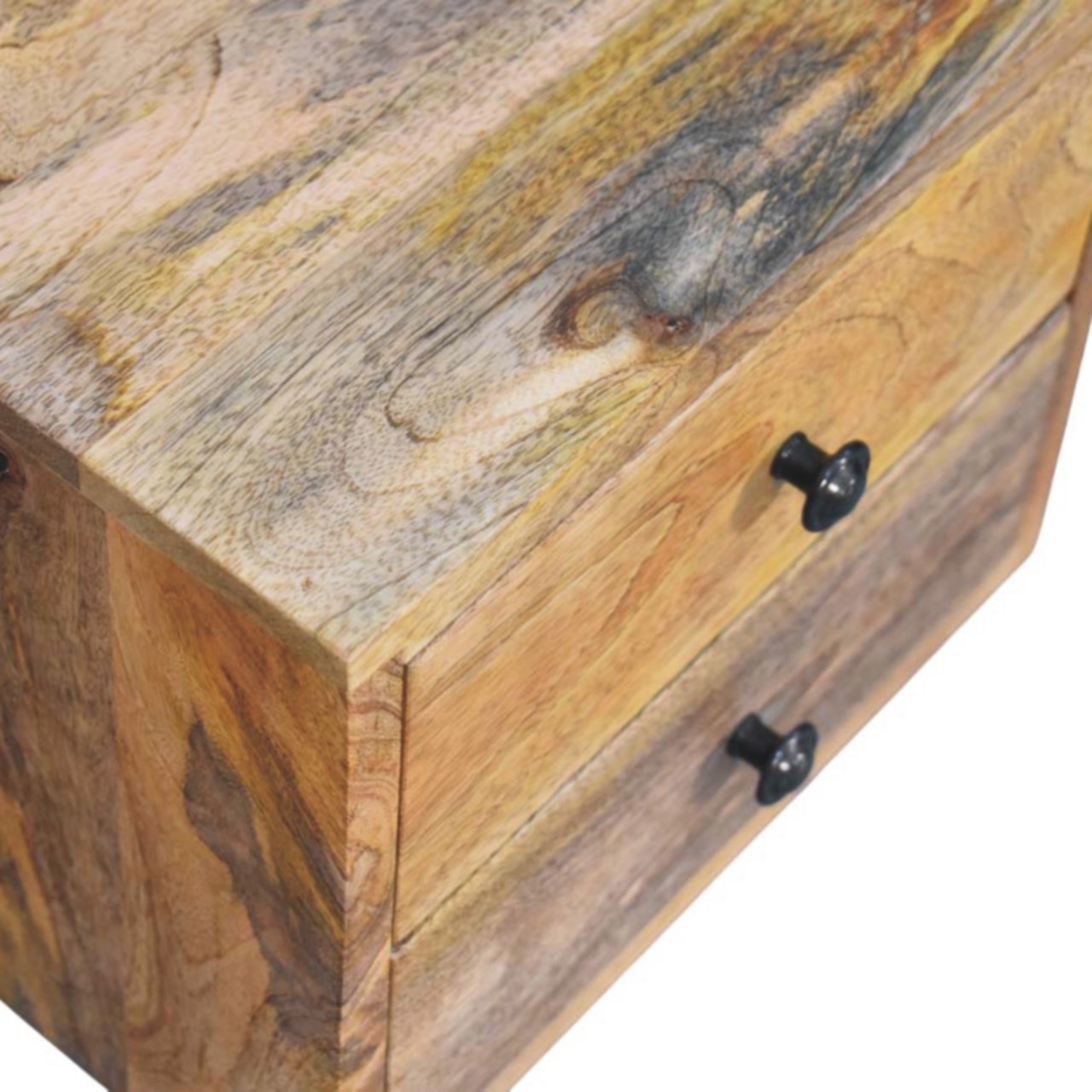 Solid Mango Wood Oak Finished 2 Drawer Solis Wall Mounted Nightstand - Image 5