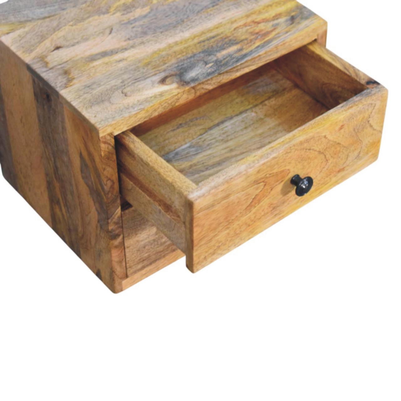 Solid Mango Wood Oak Finished 2 Drawer Solis Wall Mounted Nightstand - Image 7