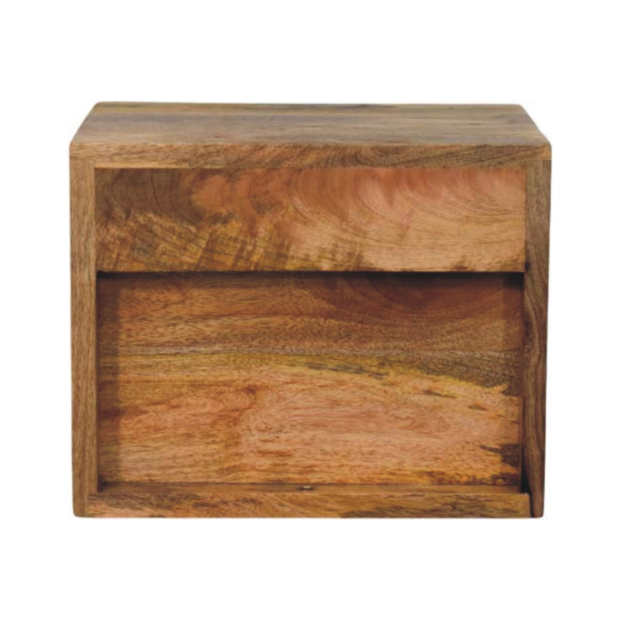 Solid Mango Wood Oak Finished 2 Drawer Solis Wall Mounted Nightstand - Image 9