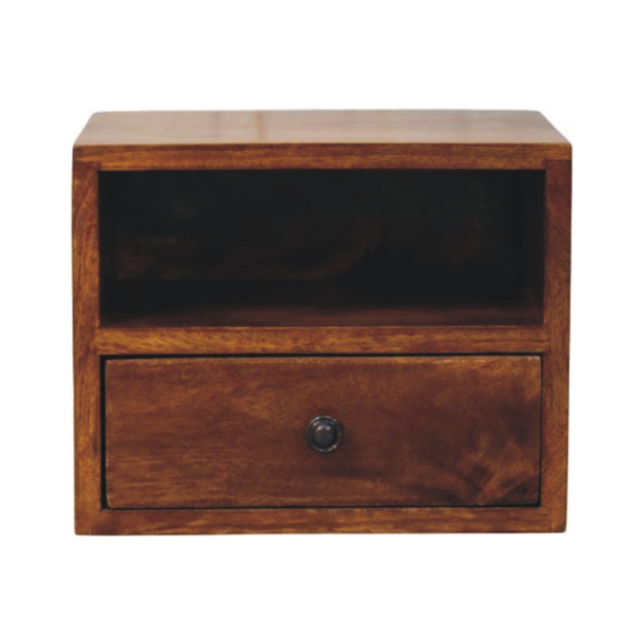 Solid Mango Wood Chestnut Finished 1 Drawer Solis Wall Mounted Nightstand