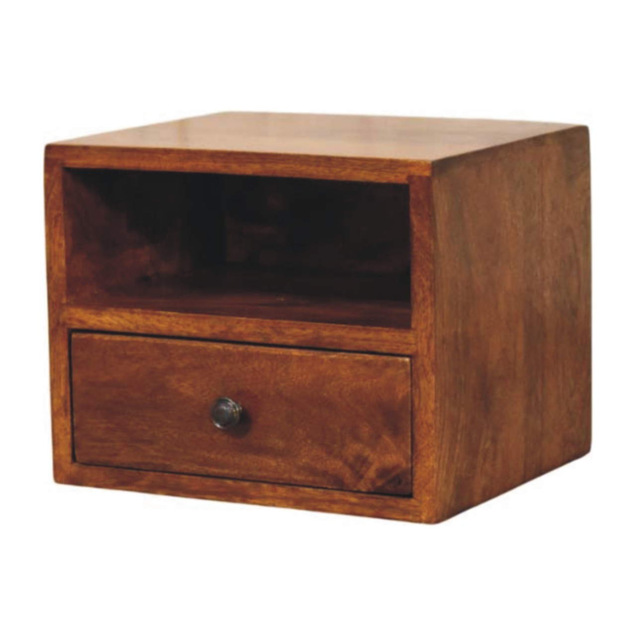 Solid Mango Wood Chestnut Finished 1 Drawer Solis Wall Mounted Nightstand - Image 2