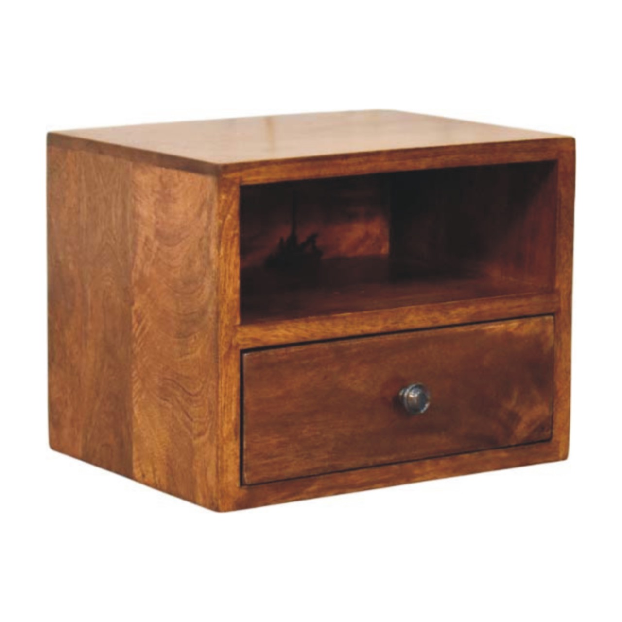 Solid Mango Wood Chestnut Finished 1 Drawer Solis Wall Mounted Nightstand - Image 3