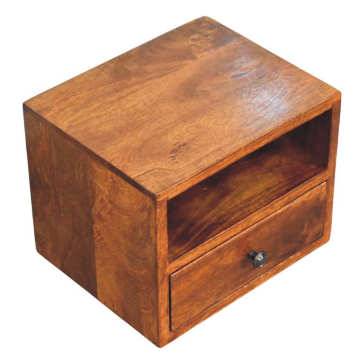 Solid Mango Wood Chestnut Finished 1 Drawer Solis Wall Mounted Nightstand - Image 6