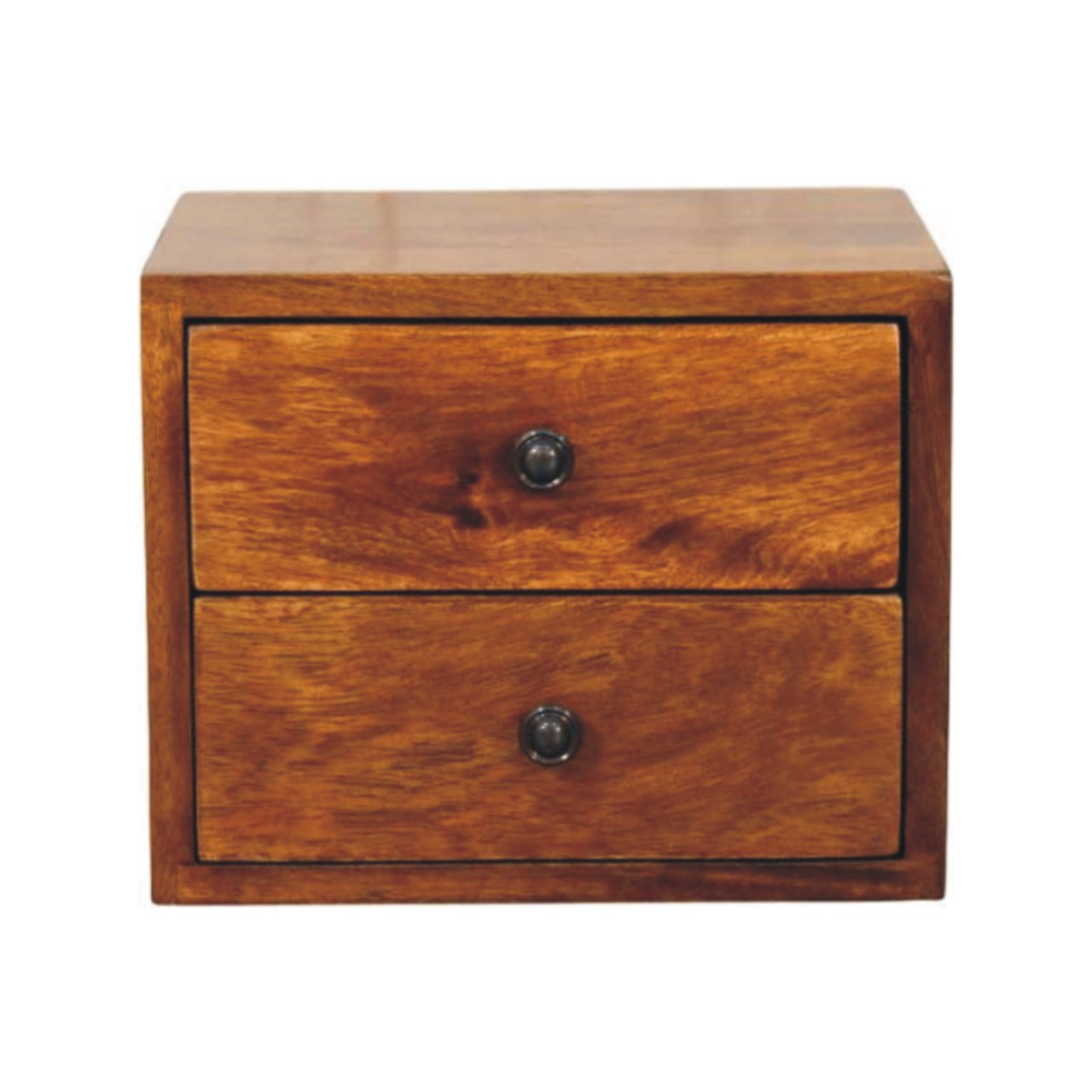 Solid Mango Wood Chestnut Finished Solis 2-Drawer Wall Mounted Nightstand
