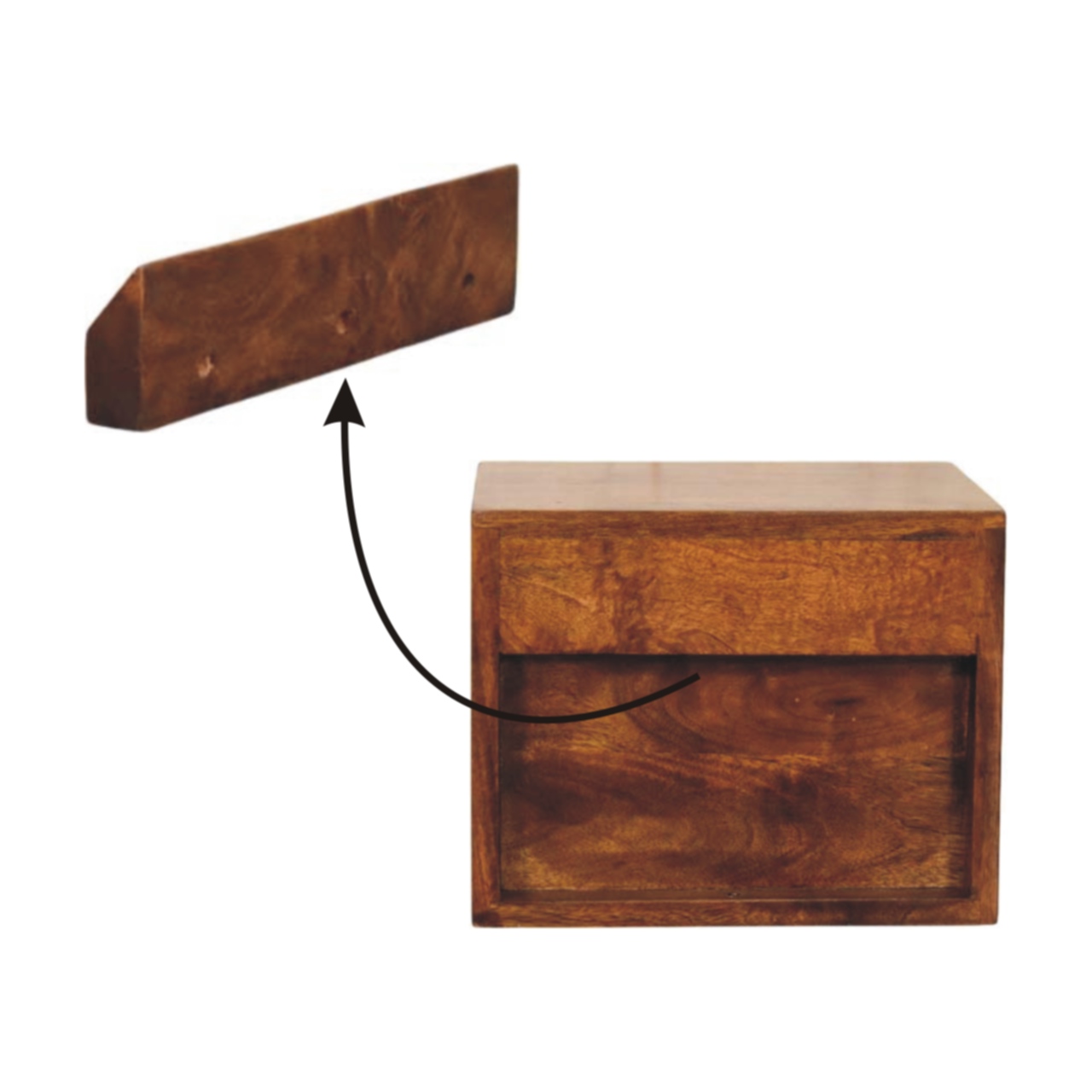 Solid Mango Wood Chestnut Finished Solis 2-Drawer Wall Mounted Nightstand - Image 10