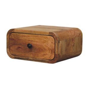 Solid Mango Wood Oak Finished 1 Drawer Avora Mini Wall Mounted Nightstand