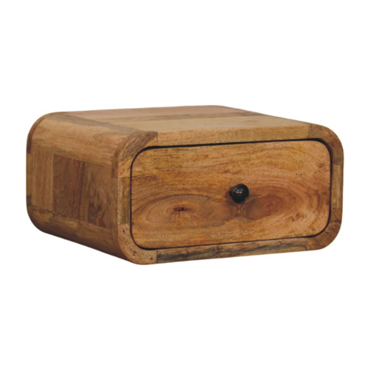 Solid Mango Wood Oak Finished 1 Drawer Avora Mini Wall Mounted Nightstand - Image 2