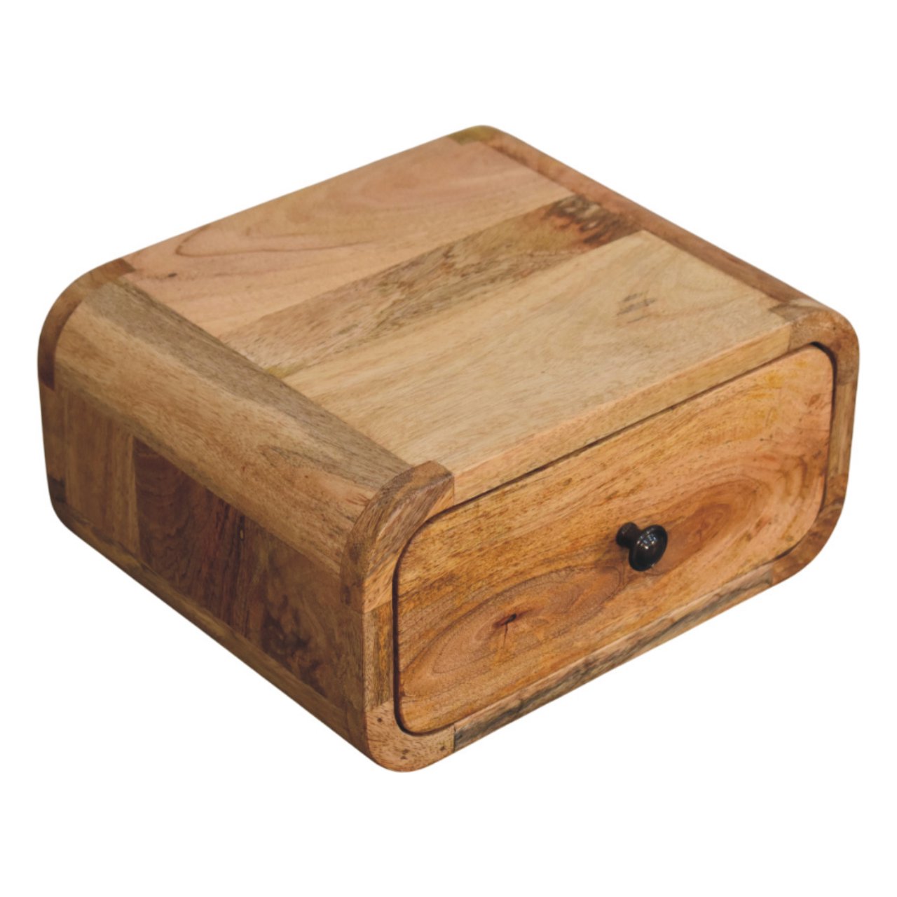 Solid Mango Wood Oak Finished 1 Drawer Avora Mini Wall Mounted Nightstand - Image 4