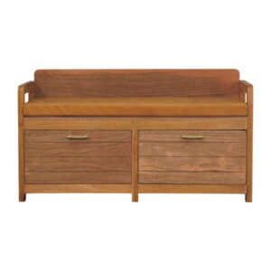Solid Mango Wood Oxford Oak Finished 2 Drawer Storage Bench